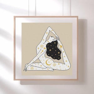 Yoga cross-stitch pattern, woman in asana cross stitch pattern PDF, modern embroidery, zen home decor