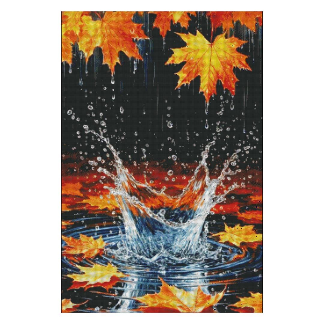 Autumn Rain and Fall Leaves Cross Stitch Pattern - Etsy