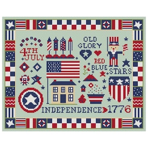 4 July cross stitch pattern, patriotic x-stitch, USA Independence Day easy design