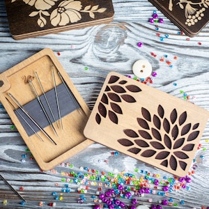 Handwerknaald met magneet, houten mini-naalddoos, houder voor naaibenodigdheden, borduurorganizer met deksel, borduurcadeaus