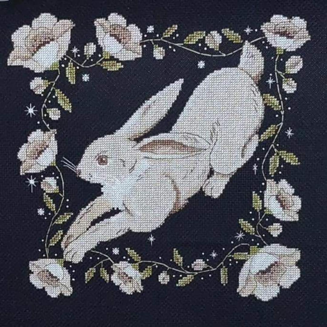 Bunny in Flowers Cross-stitch Pattern, Spring Rabbit X-stitch Design ...