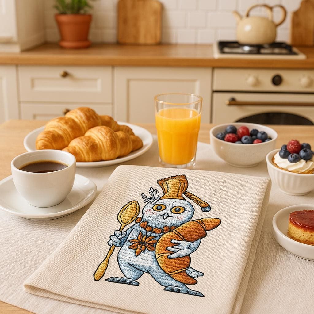 Owl cross stitch pattern, coffee lover bird Xstitch digital chart, French croissant Xstitch PDF