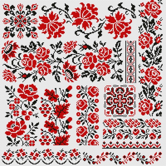 Folk Cross Stitch Patterns, Ukrainian Ethnic Designs for