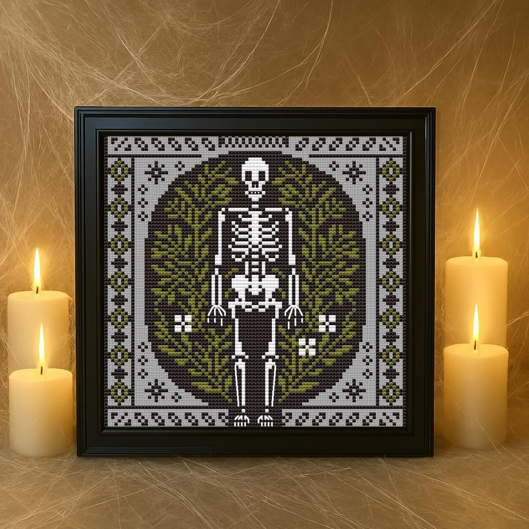 Skeleton Cross Stitch Pattern, Spooky Halloween X-stitch, Simple Gothic ...