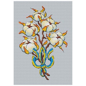 Ukrainian modern symbol Сross-stitch pattern, Ukrainian cotton bouquet x-stitch, Flower bouquet PDF, DIY wall decor, Trident x-stitch