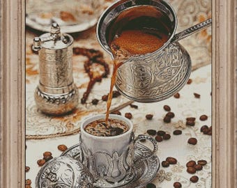 Kopje koffie kruissteekpatroon, koffieliefhebber cadeau x-steekontwerp