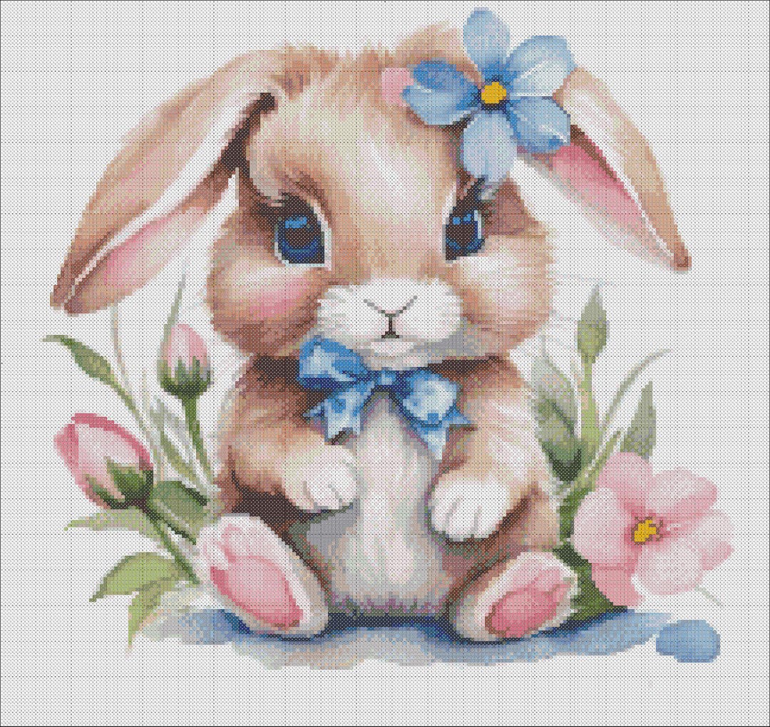 Baby Bunny With Tulips Cross-stitch Pattern, Spring Hare With Flowers ...