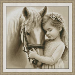 Girl and Horse Cross Stitch Pattern, Vintage Equestrian Friendship PDF