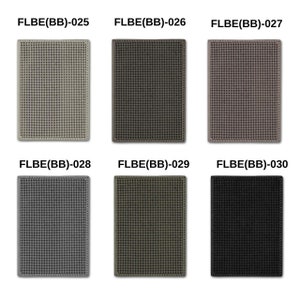 May include: Six fabric samples, each a different colour, with a grid pattern. The samples are labelled with the text "FLBE(BB)-025", "FLBE(BB)-026", "FLBE(BB)-027", "FLBE(BB)-028", "FLBE(BB)-029", and "FLBE(BB)-030".