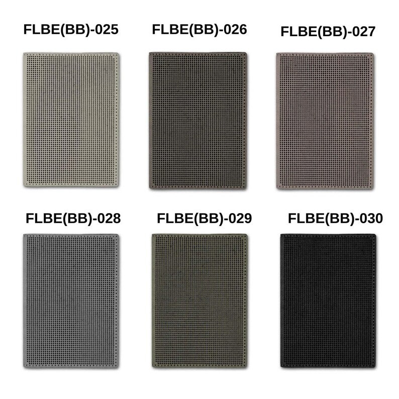 May include: Six fabric samples, each a different colour, with a grid pattern. The samples are labelled with the text "FLBE(BB)-025", "FLBE(BB)-026", "FLBE(BB)-027", "FLBE(BB)-028", "FLBE(BB)-029", and "FLBE(BB)-030".