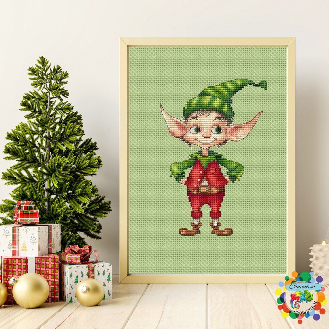 Christmas Elf Crossstitch Pattern, Modern Cross Stitch, DIY Kids Room