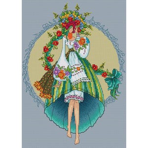 Ukrainian girl cross stitch pattern, forest fairy x-stitch design, Traditional Ukrainian amulet motanka doll PDF, Ukraine folk counted chart