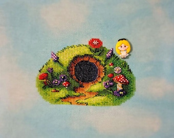 Kreuzstichmuster mit Hasenloch, folgen Sie dem weißen Kaninchen x-Stich, Louis Carroll