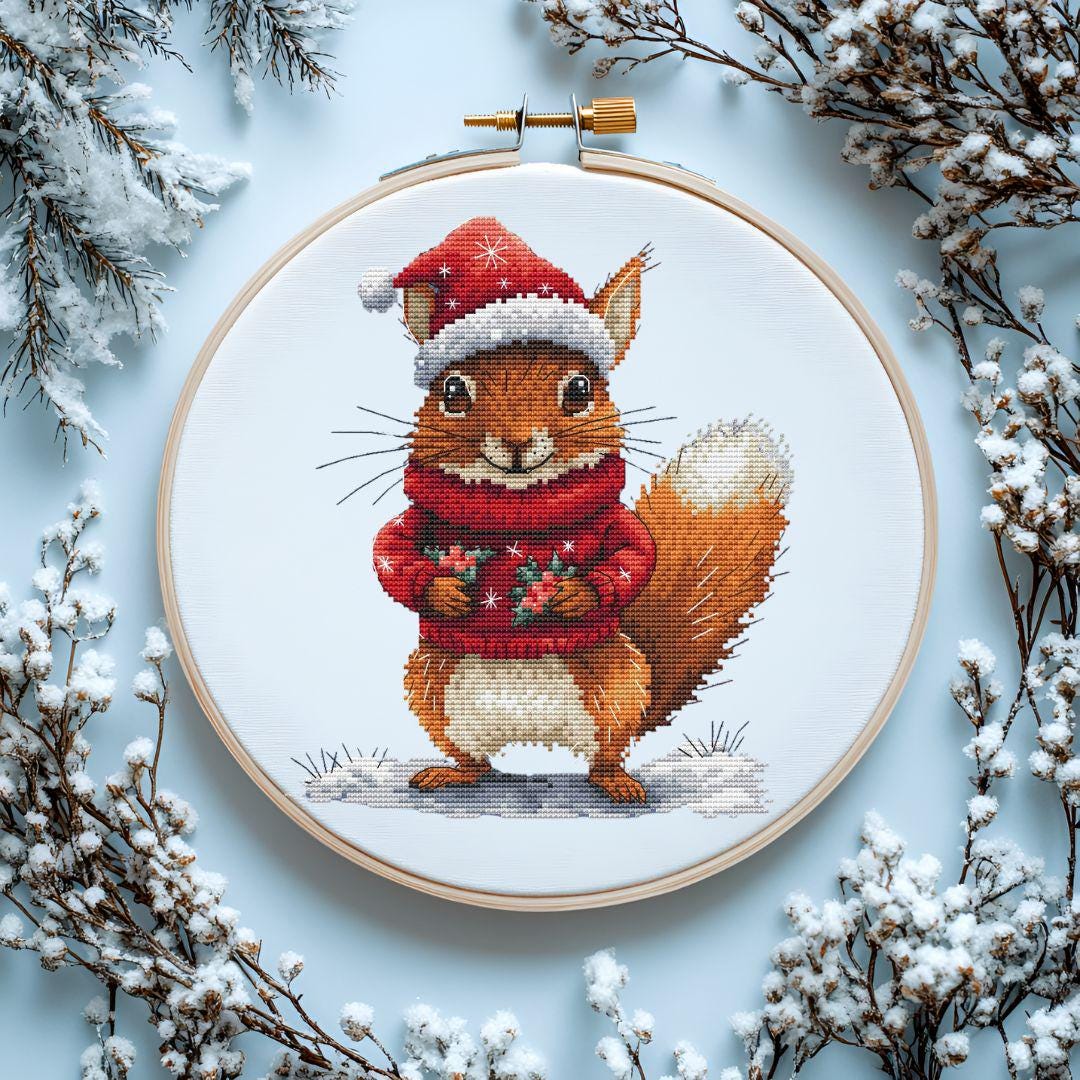 Christmas Squirrel Cross-stitch Pattern, Cute Xmas Little Animal X ...