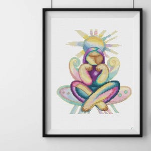 Meditation girl cross stitch pattern, asana yoga and chakras x-stitch, zen PDF design