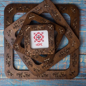 Dark magnet frame, Wooden hoop for bead embroidery, plastic canva, perforated paper, cross stitch frame, needle minder