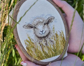 羊のクロスステッチパターン、ミニファーム刺繍、モダンなクロス