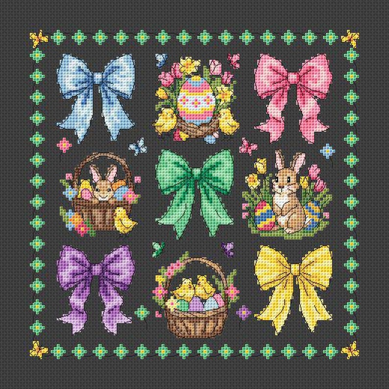 Easter Sampler Cross Stitch Pattern, Bunny Bows Eggs Spring X Stitch ...
