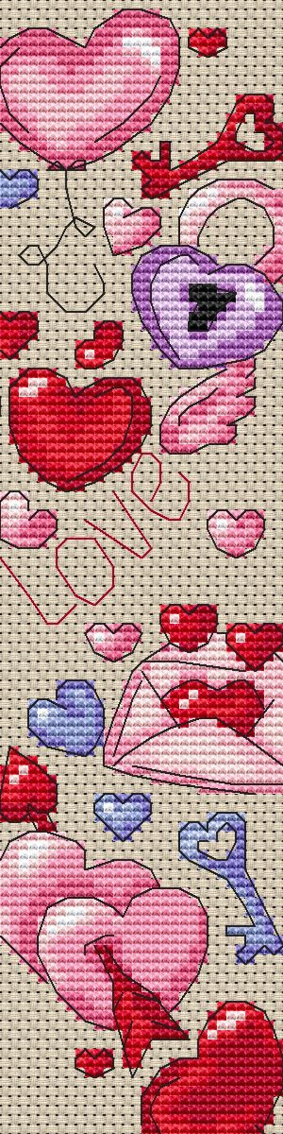 Valentine Sampler Cross-stitch Pattern, Cute Love Hearts X-stitch