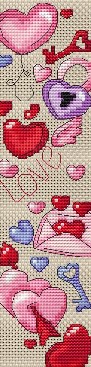 Valentine Sampler Cross-stitch Pattern, Cute Love Hearts X-stitch