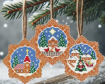 ジンジャースノーフレークオーナメントクロスステッチパターン