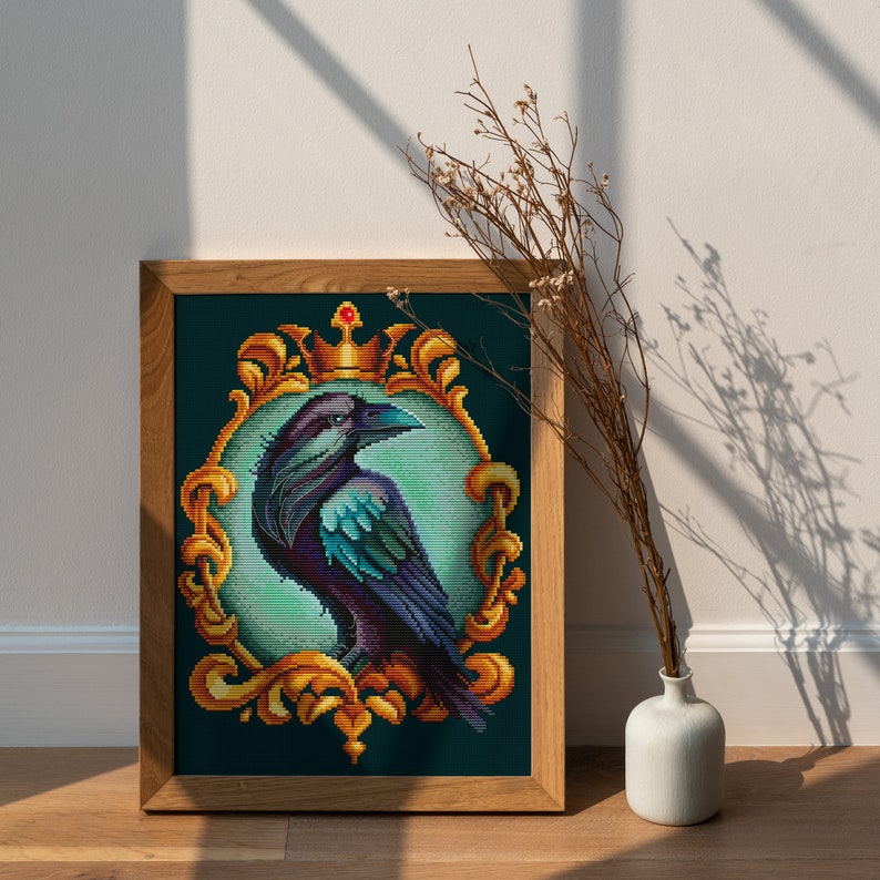 Crowned Crow Cross-stitch Pattern, Black Bird Gothic Pattern, Witch ...