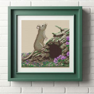 Mouse cross stitch pattern, mice x-stitch design, forest mousy PDF digital