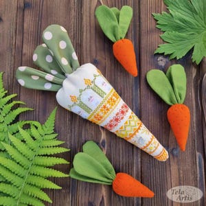 Easter sampler carrots and bunnies cross stitch pattern, cute easter rabbit x-stitch pdf digital download, folk design modern cross stitch