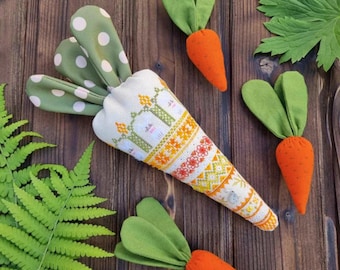 Easter sampler carrots and bunnies cross stitch pattern, cute easter rabbit x-stitch pdf digital download, folk design modern cross stitch