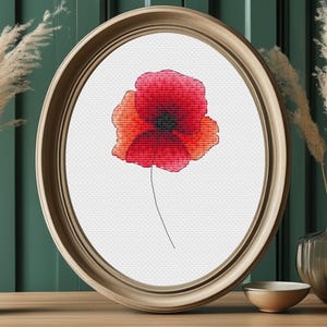 Red poppy cross stitch pattern, red wildflower x-stitch design, floral botanical PDF digital file