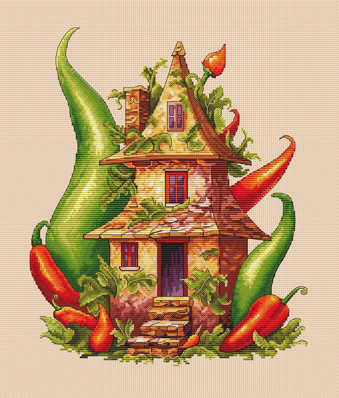 Chili Pepper House Crossstitch Pattern Cute Embroidery Etsy