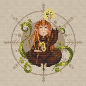 Meditation girl cross stitch pattern, harmony balance chakra, earth mother x-stitch design pdf, yoga woman counted cross stitch