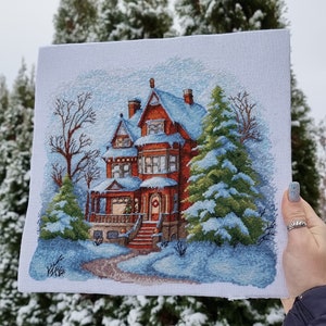 Cozy winter house cross-stitch pattern, cute Christmas house embroidery PDF digital, Hand Embroidery, Counted cross stitch,