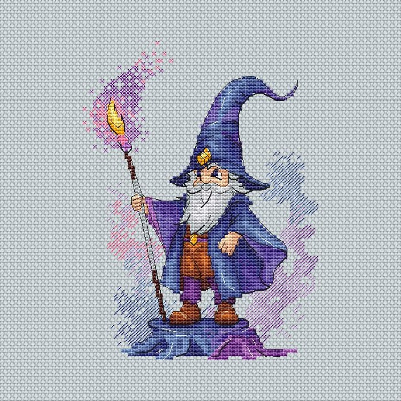 Magic Wizard Cross-stitch Pattern, Blue Hat Halloween Embroidery PDF ...