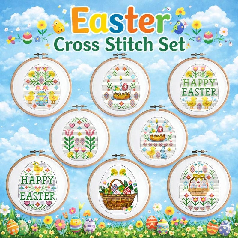 Easter Eggs Cross Stitch Pattern, Happy Easter Bundle 10 Designs X ...