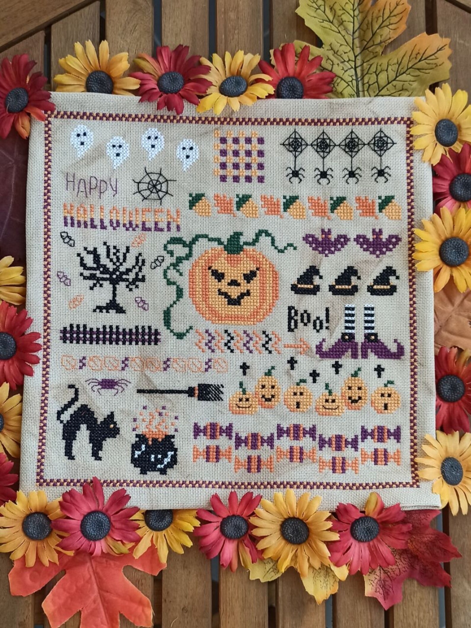 Sampler Halloween Cross-stitch Pattern, Easy Embroidery Pattern ...