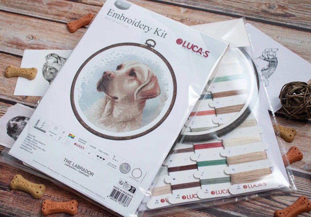 Labrador Portrait Cross Stitch Kit With Hoop Included, Embroidery Kit ...