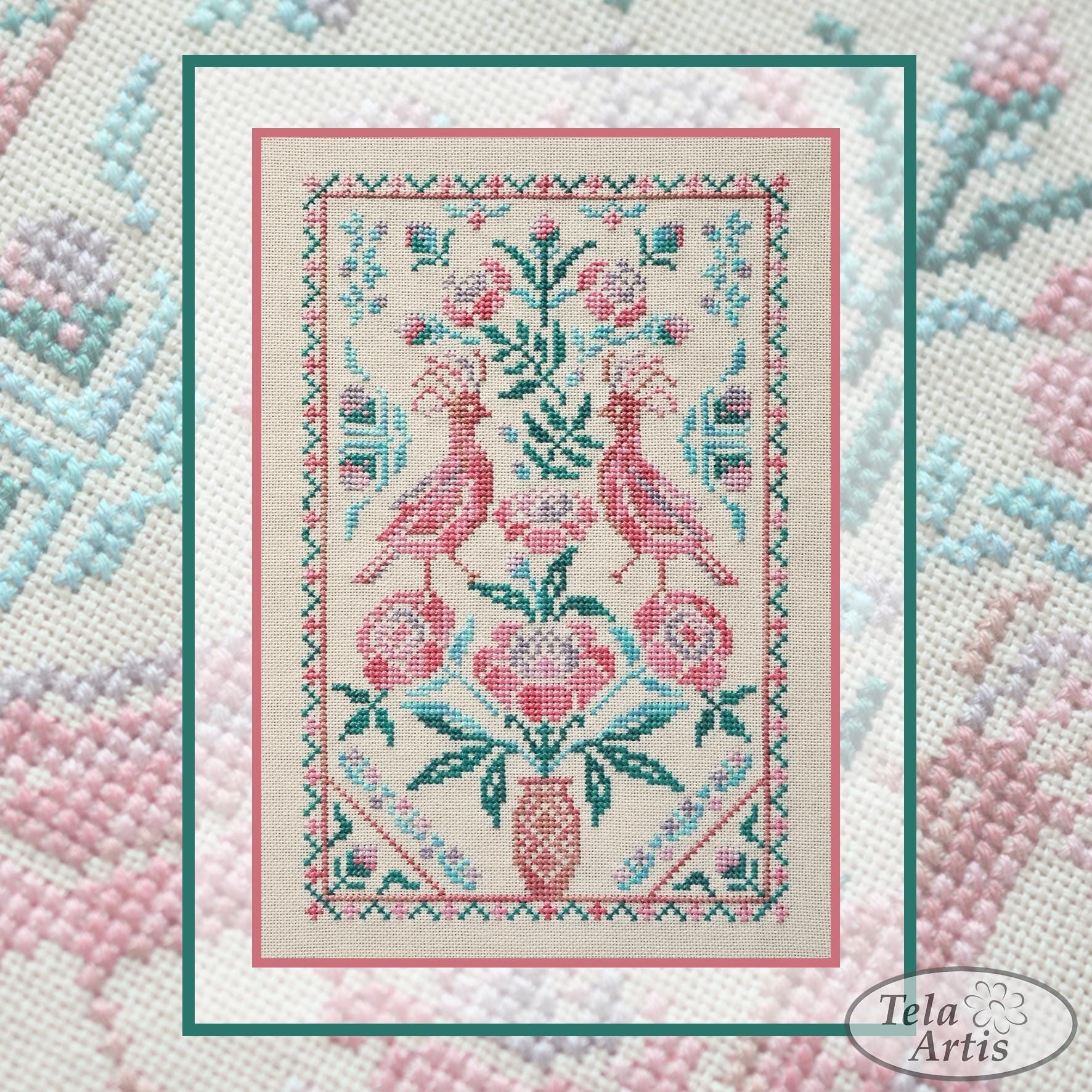 Peony tree of life cross stitch pattern, floral needlework design, DIY folk wall decor, x-stitch craft
