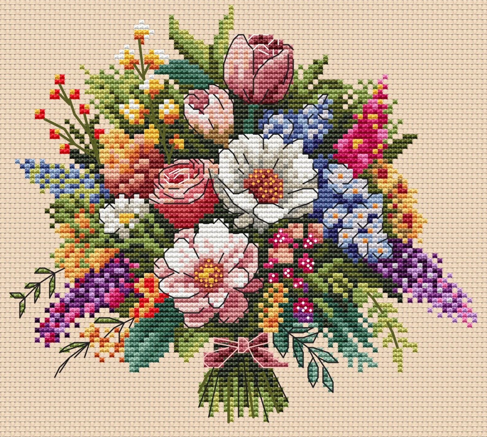 Spring Flowers Cross Stitch Patterns, 6 Flower Bouquets Small Easy ...