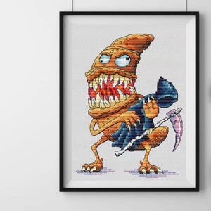 Spooky Croissant cross stitch pattern, Nightmare Goblin Stitch x-stitch design, Halloween Crafts PDF Digital file, DIY Halloween wall decor