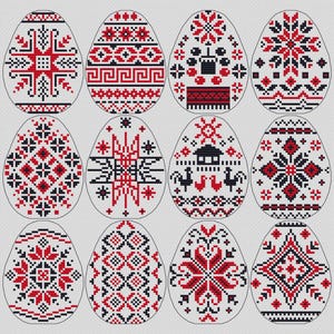 Easter gift home decor PDF file, Easter painted eggs x-stitch, Ukrainian ornament cross stitch patterns