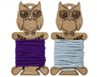 Owls Set of 6 floss bobbins, Wooden DMC holders for embroidery threads, Cross stitch tools, sewing box, Mother's day