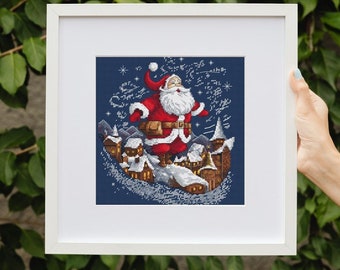 Santa Claus Christmas cross stitch pattern, DIY winter home decor, counted cross stitch design