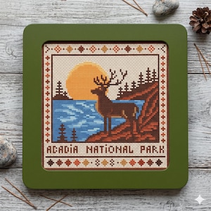 Acadia National Park cross stitch pattern, USA travel x-stitch
