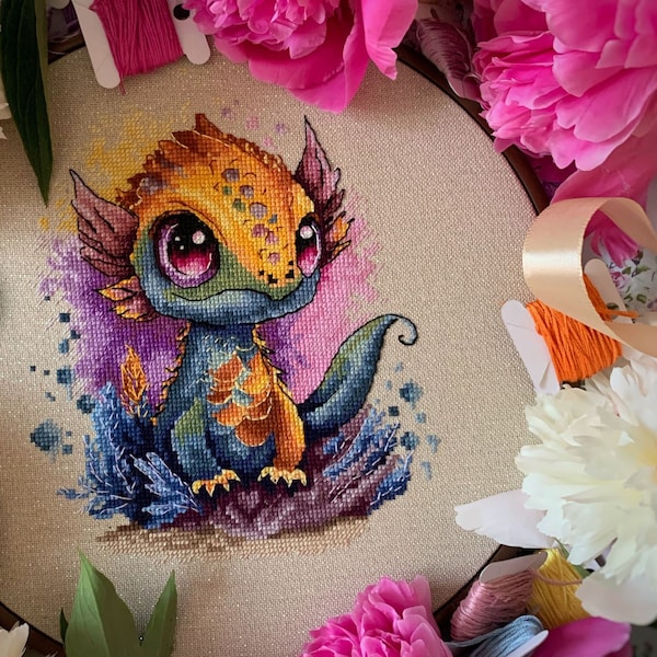 Dragon cute cross-stitch pattern, kids room embroidery, cross stitch design, Hand Embroidery, Counted cross stitch, Modern cross stitch