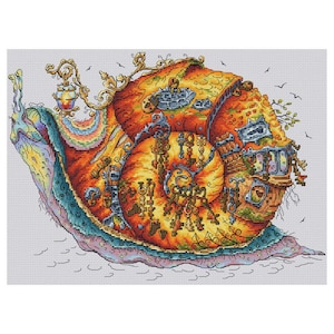 Snail cross-stitch pattern, snail with keys  x-stitch PDF digital file