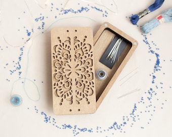 Box  for sewing accessories, Small sewing organizer, Needle and thread storage, Needlework container with lid