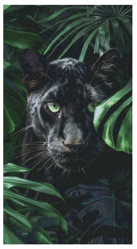 Black Panther Cross Stitch Pattern, Wild Animal X-stitch Design