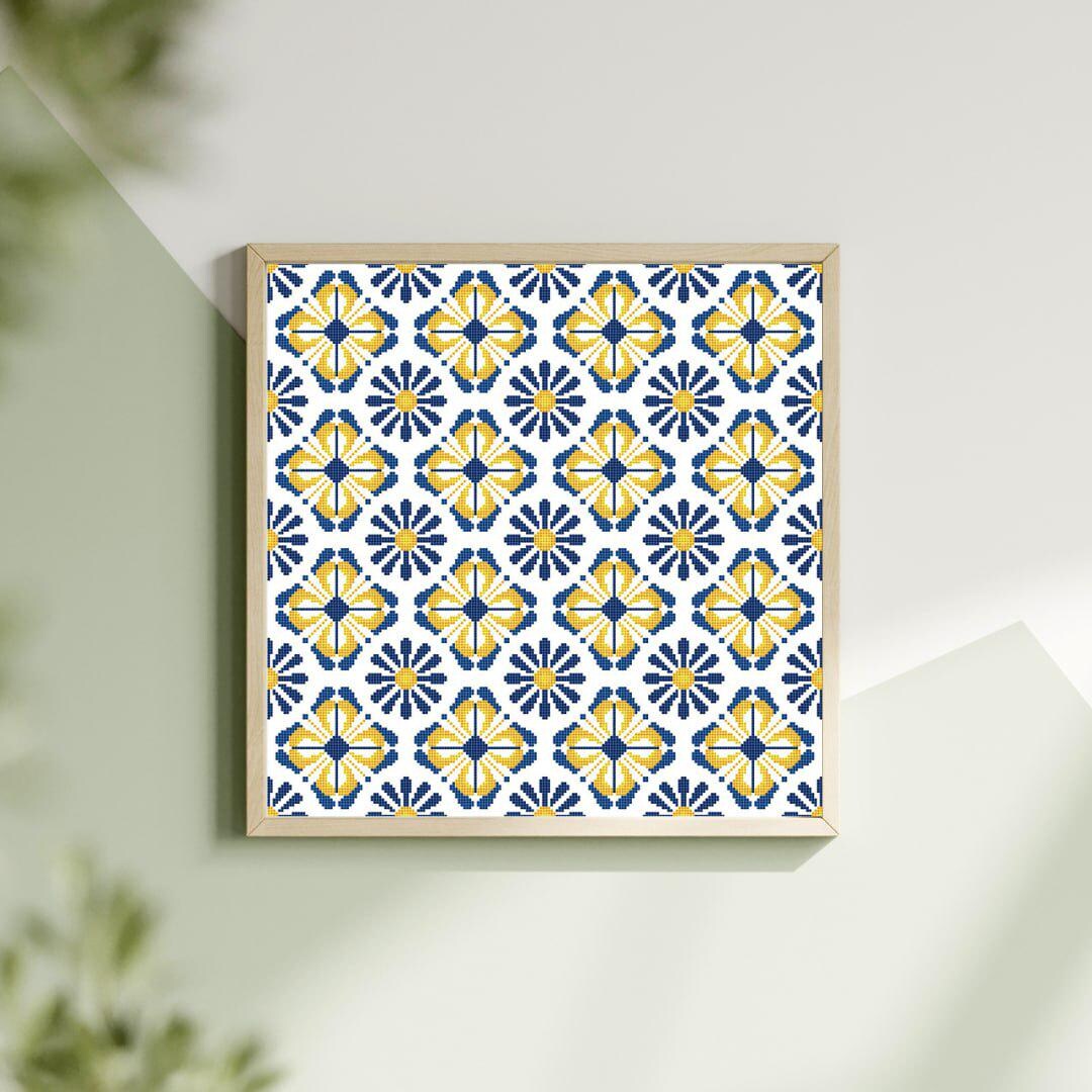 Sicilian Tile Cross Stitch Pattern, Geometric Mosaic Mediterranean ...