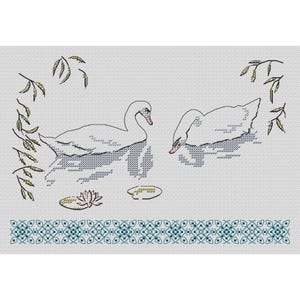 White swan Couple digital files, pair of swan in love cross stitch pattern, romantic spring motif PDF, birds on the river x-stitch
